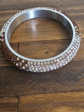 Crystal Pavé Bangle Bracelet in Amber and Clear